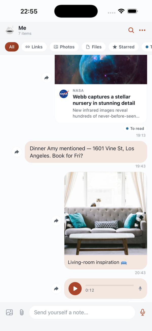 StoryStow home screen showing a private thread
